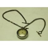 A silver open faced pocket watch, Roman numerals,