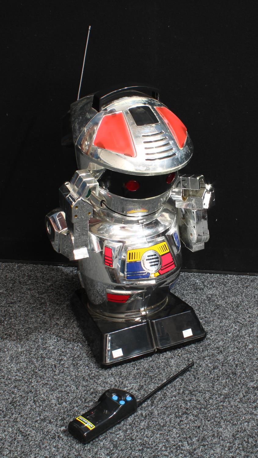 A 1980s remote control robot, Scooter 2000, licenced by Giochi Preziosi, made in China,