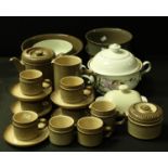 A Denby Sonnet pattern tea set for six, teapot, cream jug, milk and sugar,