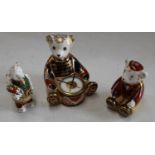 A Royal Crown Derby model, Drummer Teddy Bear, gold stopper; another smaller teddy bear,