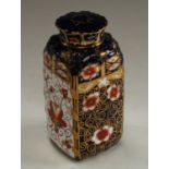 A Royal Crown Derby Imari palette 2451 pattern rectangular jar and cover, 16cm, printed mark in red,