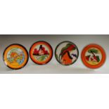 A set of Wedgwood Clarice Cliff Bizarre plates, Red Roofs, etc,
