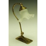 An Art Nouveau style brass adjustable swan neck desk or reading lamp,