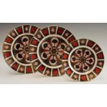 A pair of Royal Crown Derby Imari palette 1128 pattern dinner plates, printed marks,