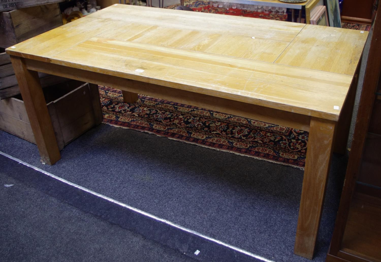 A substantial Farmhouse oak dining table, rectangular top above two frieze drawers, 170cm long,