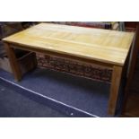 A substantial Farmhouse oak dining table, rectangular top above two frieze drawers, 170cm long,