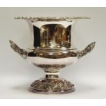 A late Victorian / early 20th century Sheffield plate campana shaped twin handled wine cooler with