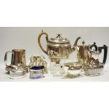Silver & Plate - Walker & Hall silver mounted scent bottle with porcelain stopper, monogrammed,