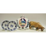 Sargadelos of Spain model bull, boxed; a wall plaque, boxed; two trinket dishes,