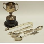 A miniature silver trophy & stand, engraved, Sheffield,