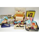 Haberdashery - Victorian lace examples; silver thimbles; boxed Pinking Shears; other scissors;