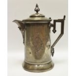 An A J Stimpson pewter patent double wall pitcher, hinged lid, chased decoration,