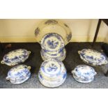 Blue and white - late Victorian and later including soup tureens; dinner plates,