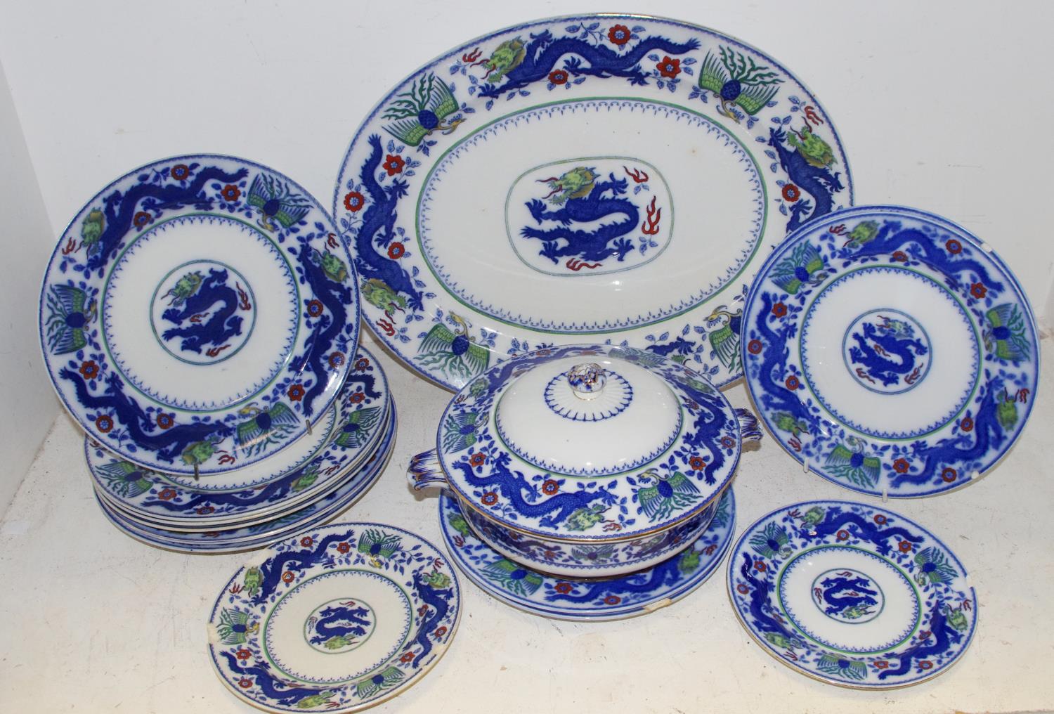 A Victorian Mintons Chinese Dragon and Bird pattern meat plate,