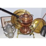 Metalware - a Victorian copper samovar; George III polished brass trivet; brass charger;