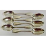 Four George IV silver fiddle back dessert spoons, Richard Britton, London,