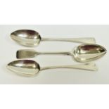 A pair of George III silver Old English serving spoons, * L, London,