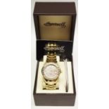 An Ingersoll Gems 100m gent's gold plated wristwatch, the bezel set with diamonds & sapphires,