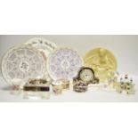 Decorative Ceramics & Glass - a Wedgwood clock; trinket pot and covers; Coalport cottages;