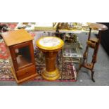 A Corinthian column style pedestal stand; a gentleman's shaving stand fitted with drawers;