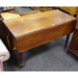 A Victorian mahogany Pembroke table, rectangular top with fall leaves, above a single frieze drawer,