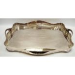A substantial silver plated shaped gallery tray pierced fretwork edge