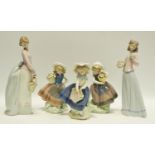 Lladro - Five examples including Basket of Love 7622,boxed; Innocence in Bloom,