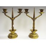 A pair of 19th century brass pricket candlestick stand