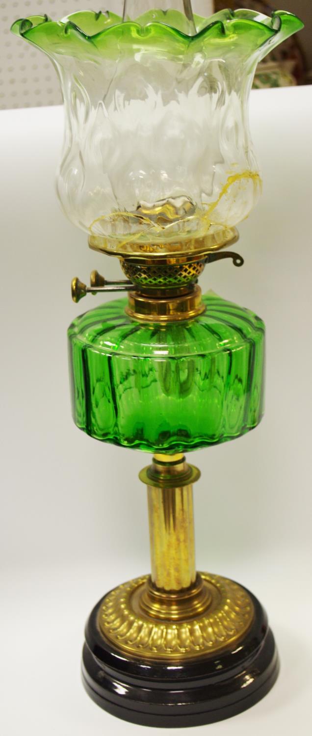 Victorian oil lamp, everted shade,.