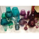 Glassware - substantial coloured glass, glasses, vases, etc quantity; various decorative plates,