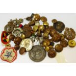 Medallions and Militaria - a 1863 commemorative medallion, various military cap and lapel badges,