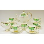 A Paragon Art Deco hand painted coffee set for six comprising coffee pot, creamer, sucrier,