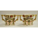 A pair of Royal Crown Derby 1128 loving cups (first quality)