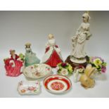 Royal Doulton ``The Ermine Coat``; Lydia; A Bakari lamp vase; Coalport encrusted flower vases;