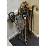 Walking Sticks and Shooting Sticks - silver mounted cane, leather shooting sticks, others,