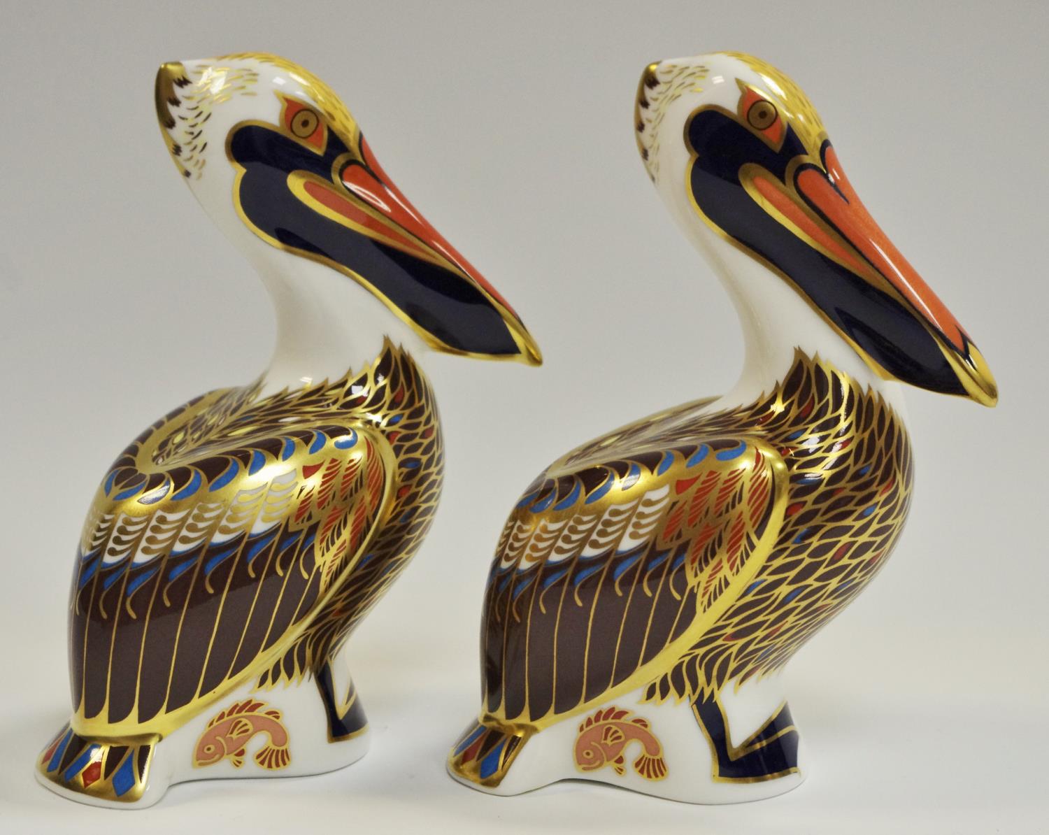 Two Royal Crown Derby paperweights, Hadleigh brown pelican, one first the other second quality,