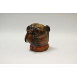 A Victorian novelty inkwell in the form of a bull dog, glass eyes, leather collar c.