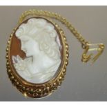 A 9ct gold mounted cameo depicting a Greek Goddess