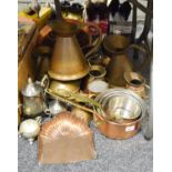 Metalware - copper and brass saucepan,