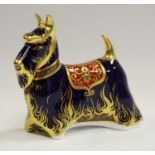 A Royal Crown Derby Imari Paperweight, modelled as a 'Scottish Terrier', gold stopper, 11cm high,