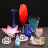 Studio Glass - a Dartington blue glass vase; a Royal Copenhagen clear glass dish; an Atlantis