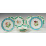 A pair of Minton hand painted dessert plates, pattern number A2769; another Coalport style part