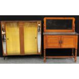 An early 20th century oak washstand, marble top; a retro mid-20th century display cabinet (2)