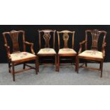 A pair of Chippendale Revival mahogany armchairs, early 20th century; two side chairs, similar (4)