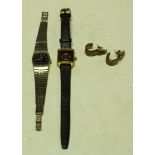 A pair of silver gilt earrings, marked 925; a lady's Tissot stylist wristwatch, stainless steel,