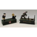 A novelty cast iron money bank Birdie Putt Golfer and Caddie, 20.5cm long; another, Showjumper, as a