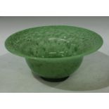 A Monart type flared bowl, in mottled green, 31.5cm diam