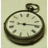 A 19th century pocket pedometer, 4cm enamel dial with Roman numerals, engine turned to verso, 6.