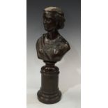 F M Miller, after, a bronzed bust of Princess Alexandra of Denmark, fluted pedestal, 46cm high