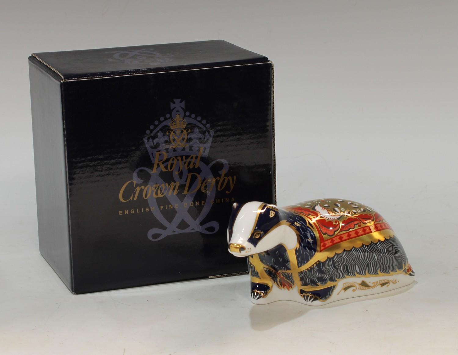 A Royal Crown Derby paperweight, Moonlight Badger, Collector'sGuild exclusive, gold stopper, boxed